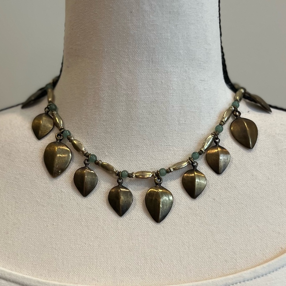 Lenny Niemeyer Leaf Necklace 22” Bronze tone with green beads